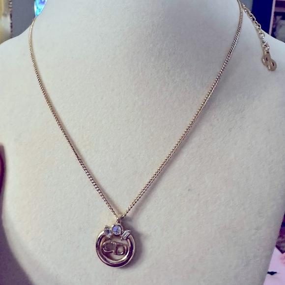 DIOR - Christian Dior CD Logo Stone Gold Tone Pendant Necklace - Picture 11 of 13